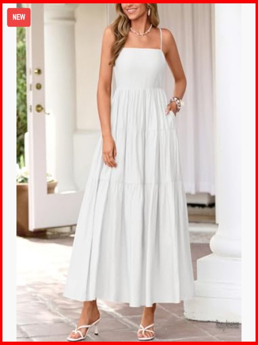 Sleeveless Spaghetti Strap Smocked Maxi Dress, Boho Summer Beach Sundress - Picture 4 of 7